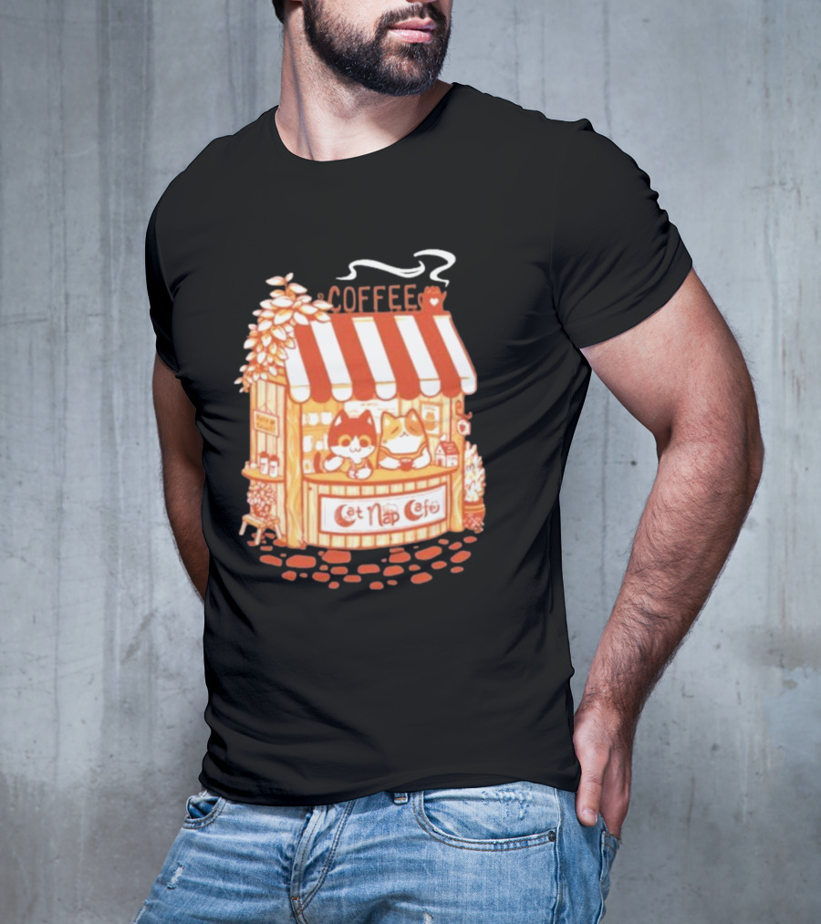 Lazy Cat Coffee Cat Nap Cafe Cozy Kiosk T-Shirt