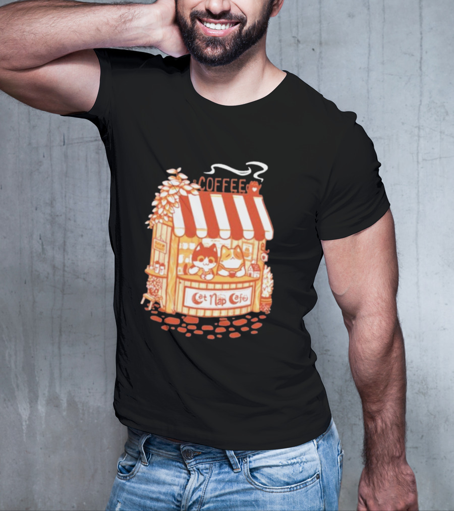 Lazy Cat Coffee Cat Nap Cafe Cozy Kiosk T-Shirt
