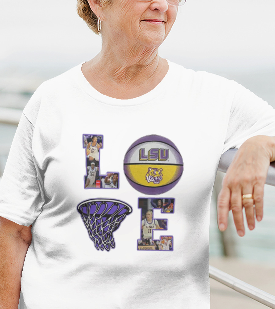 LSU Tigers Women's Basketball Love Collage With Basketball And Players T-Shirt