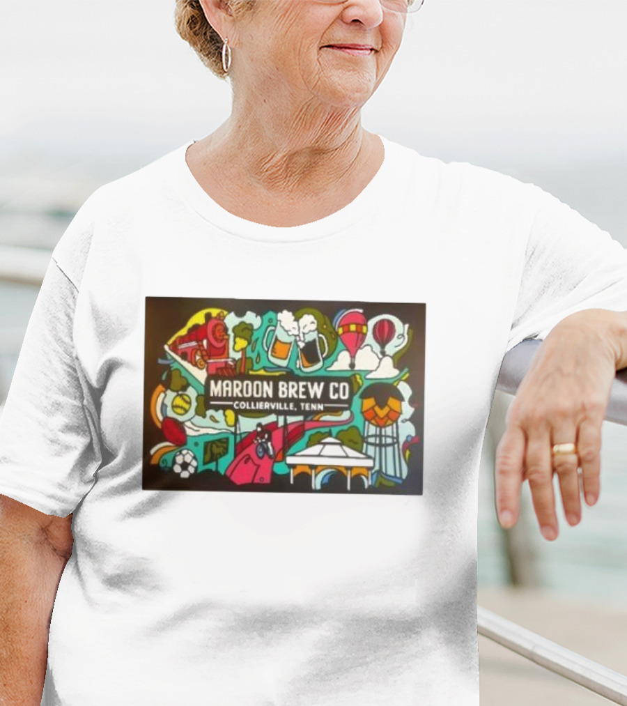 Maroon Brew Co Collierville Tenn Colorful Iconic Beer And Hot Air Balloon T-Shirt