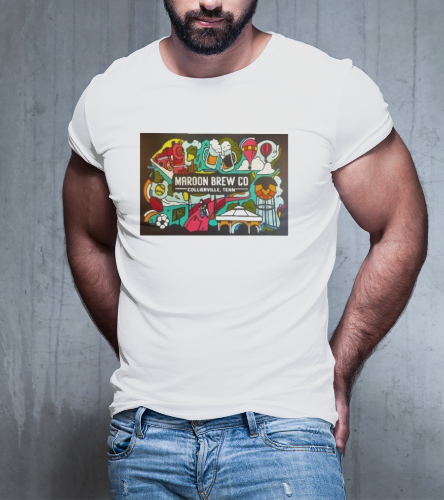 Maroon Brew Co Collierville Tenn Colorful Iconic Beer And Hot Air Balloon T-Shirt