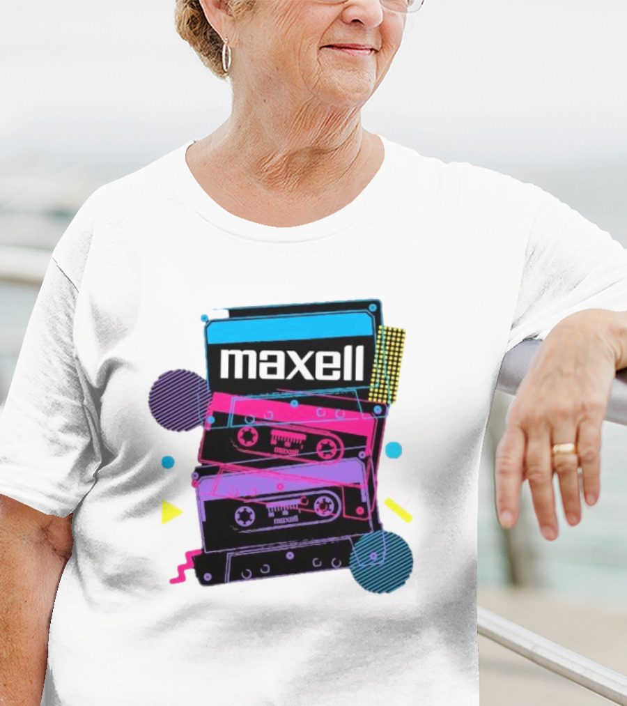 Maxell Retro Cassette Stack Vibrant Neon Aesthetic T-Shirt