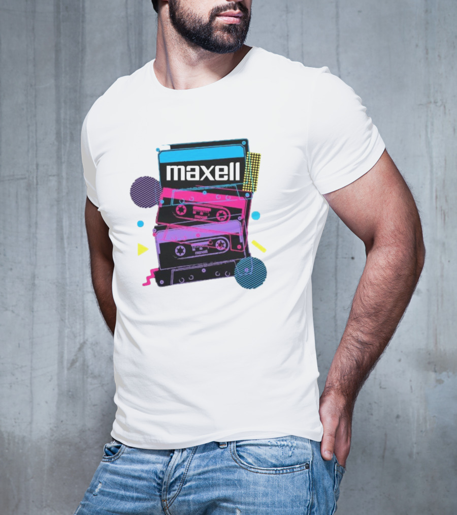 Maxell Retro Cassette Stack Vibrant Neon Aesthetic T-Shirt