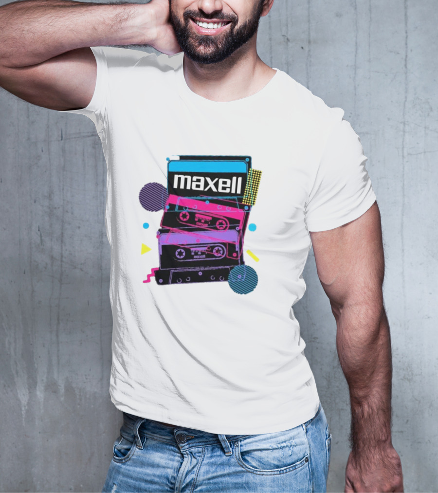 Maxell Retro Cassette Stack Vibrant Neon Aesthetic T-Shirt