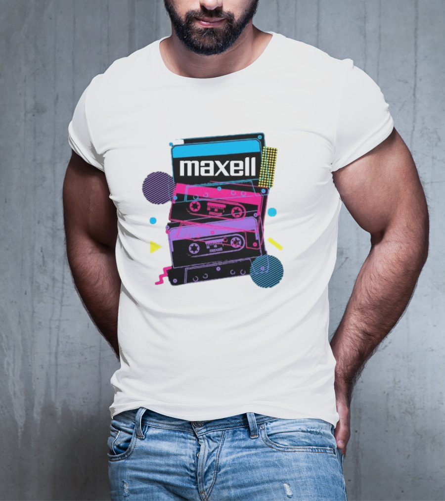 Maxell Retro Cassette Stack Vibrant Neon Aesthetic T-Shirt