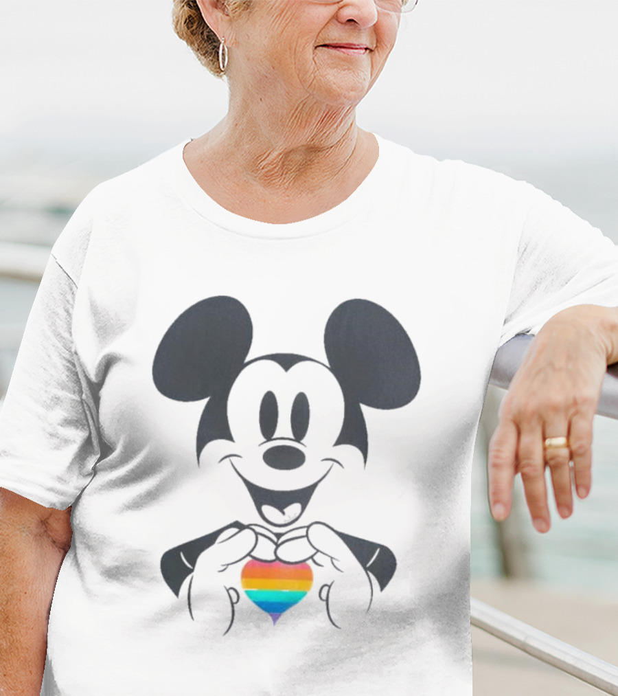 Mickey Mouse Holding Rainbow Heart Disney Pride T-Shirt