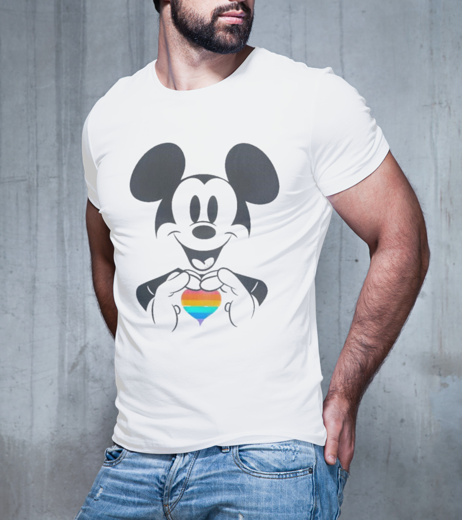 Mickey Mouse Holding Rainbow Heart Disney Pride T-Shirt