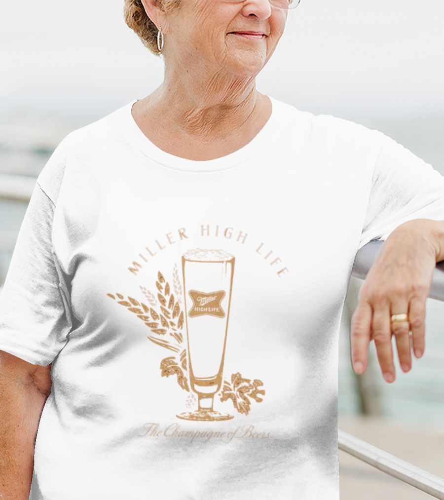 Miller High Life The Champagne Of Beers Tall Glass With Wheat And Leaves T-Shirt