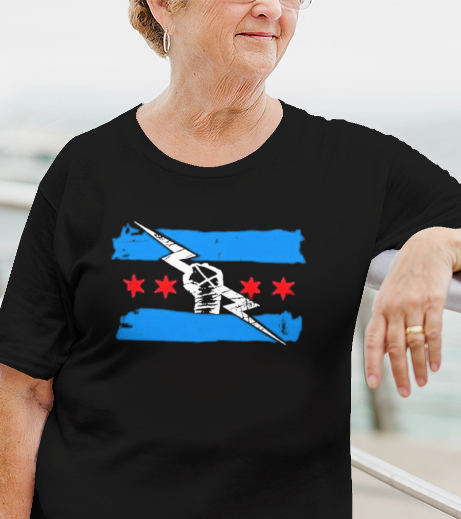 Best In The World CM Punk Lightning Fist With Chicago Flag Stars T-Shirt