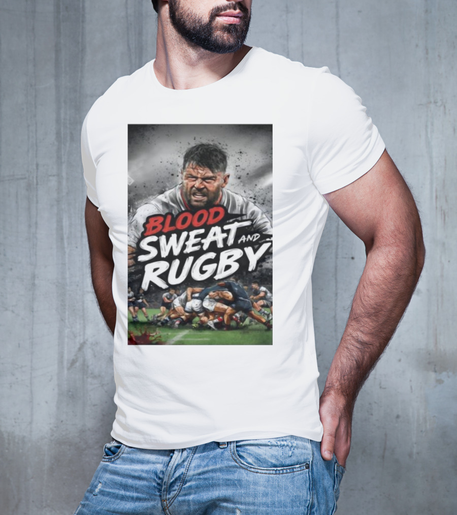 Blood Sweat And Rugby Intense Match Action Rugby Players T-Shirt