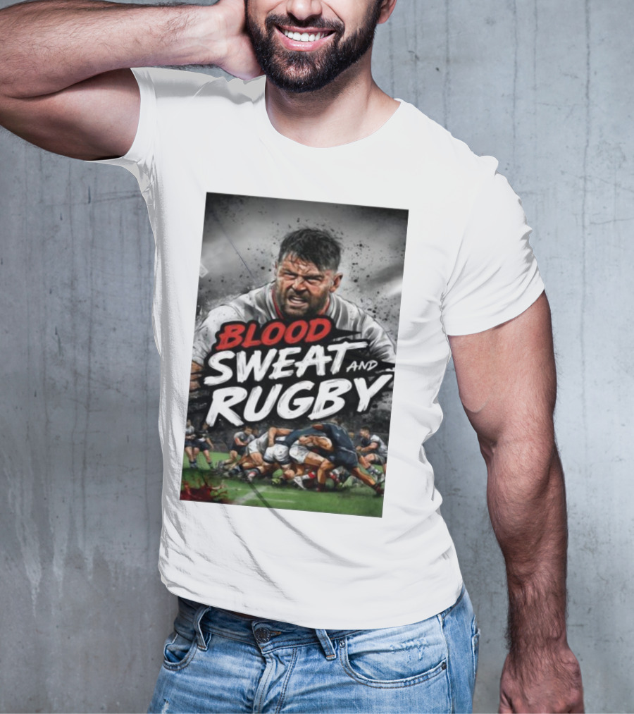 Blood Sweat And Rugby Intense Match Action Rugby Players T-Shirt