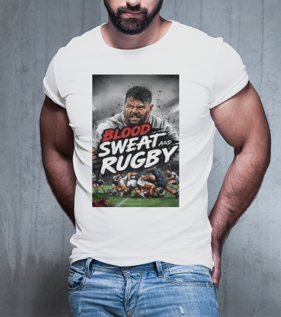 Blood Sweat And Rugby Intense Match Action Rugby Players T-Shirt