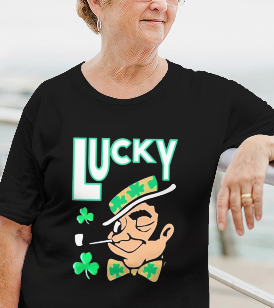 Boston Celtics Lucky The Leprechaun Shamrock Winking Pipe T-Shirt