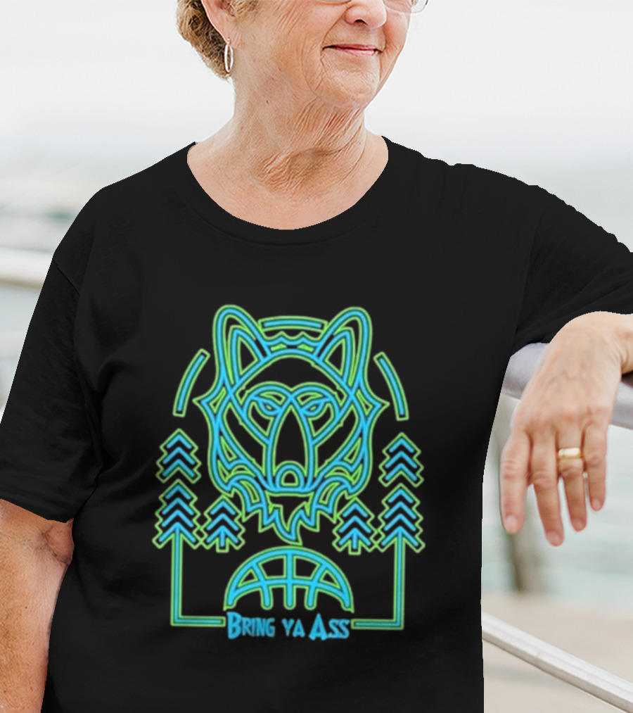 Bring Ya Asss Neon Wolf And Basketball Forest T-Shirt