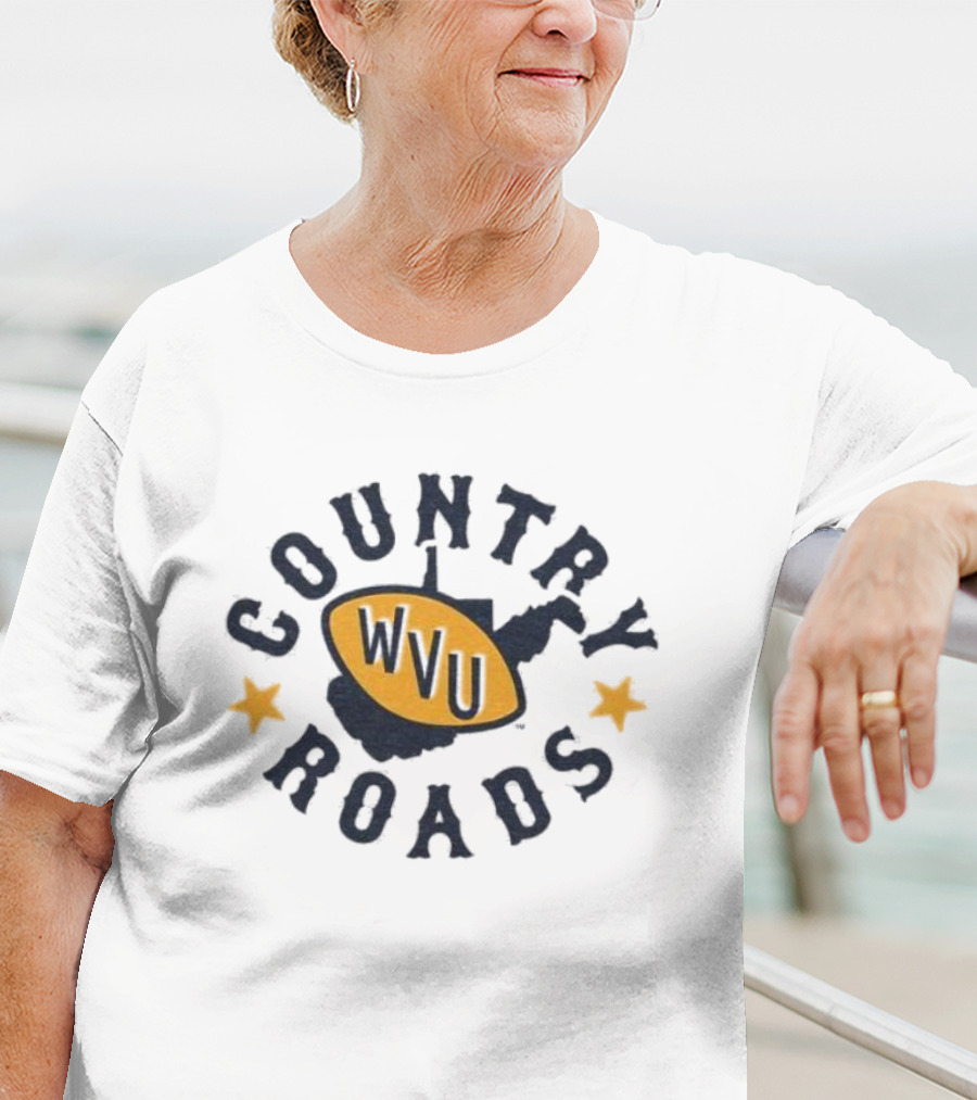 Country Roads WVU Football Map Star Emblem T-Shirt