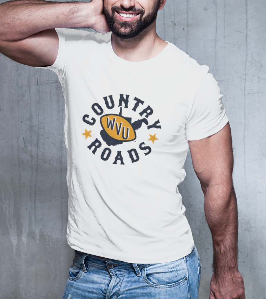 Country Roads WVU Football Map Star Emblem T-Shirt