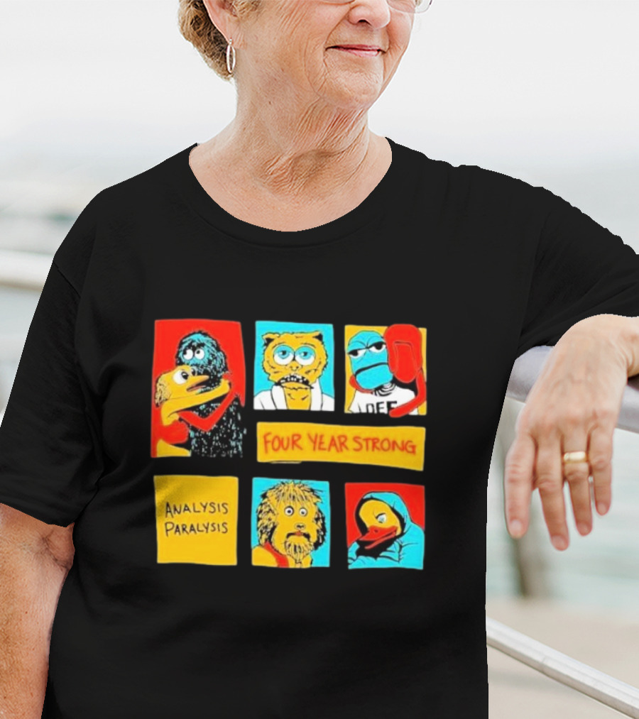 Four Year Strong Analysis Paralysis Characters In Colorful Panels T-Shirt