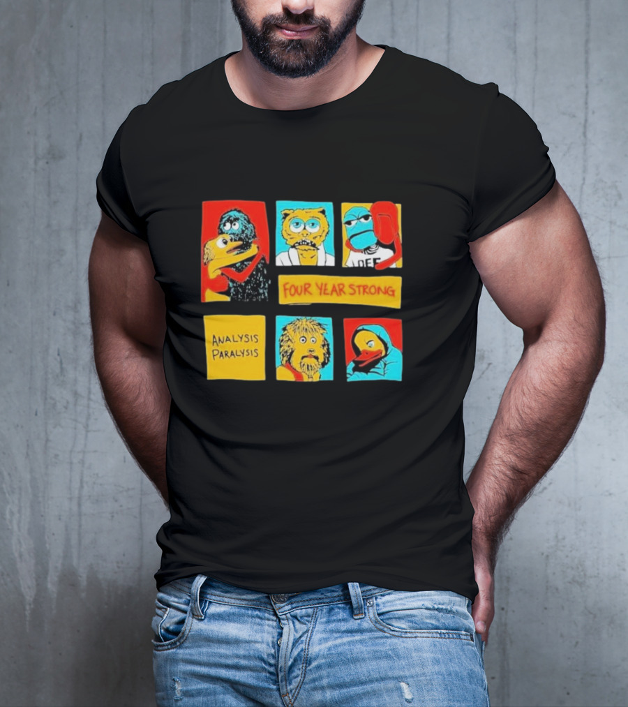 Four Year Strong Analysis Paralysis Characters In Colorful Panels T-Shirt