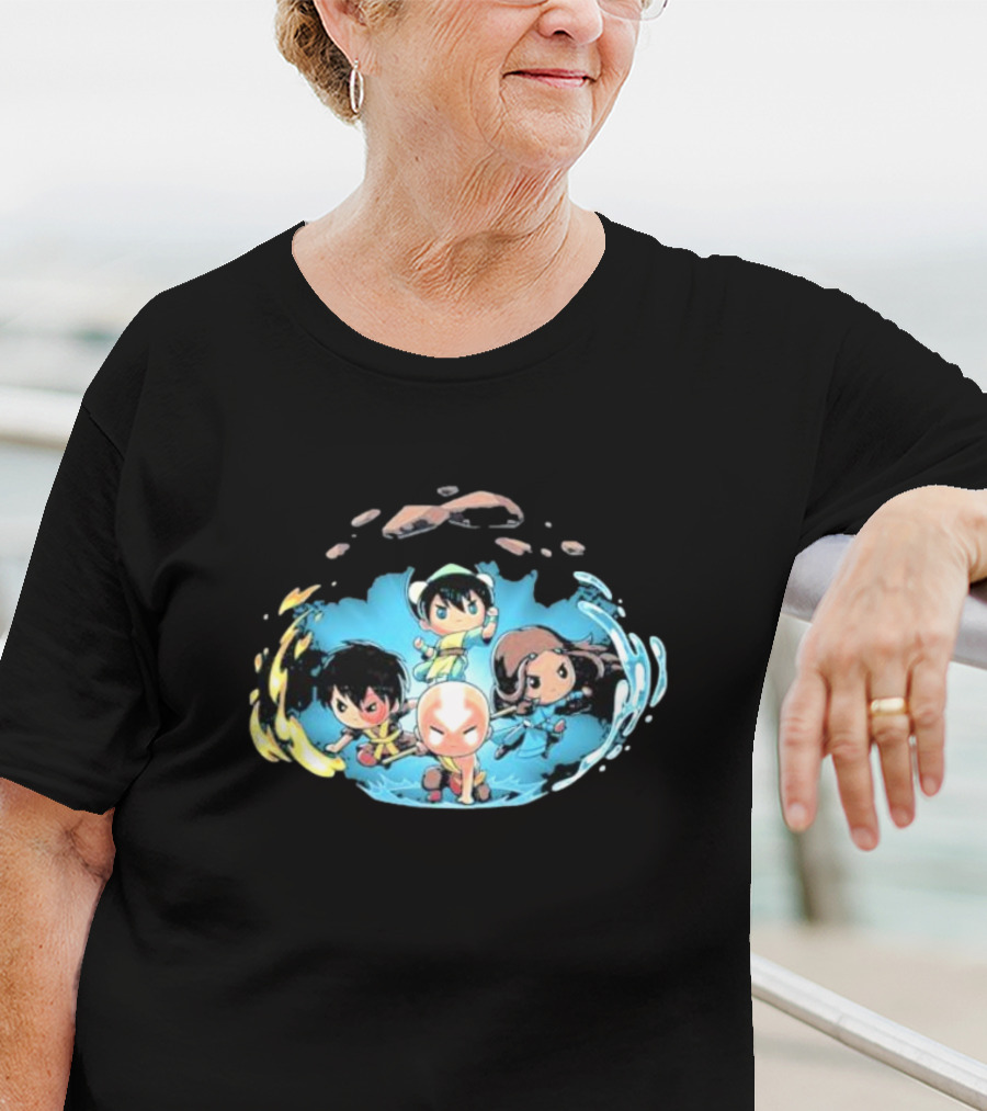 Avatar The Last Airbender Characters Chibi Team Water Fire Earth Air Elements Display T-Shirt