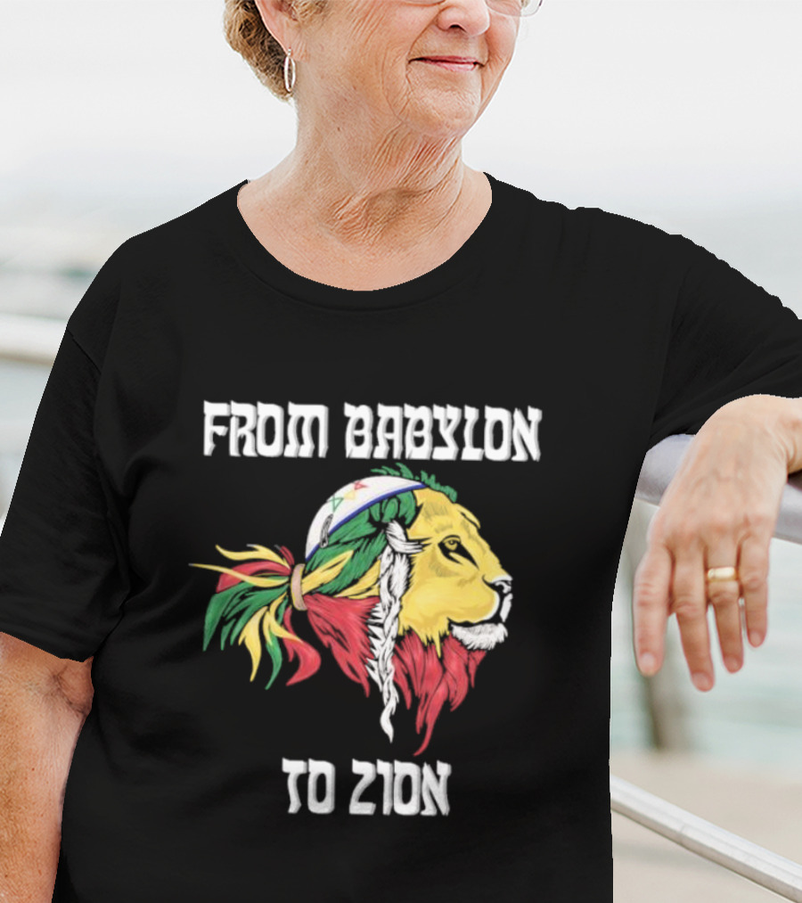 From Babylon To Zion Lion With Rasta Colors T-Shirt