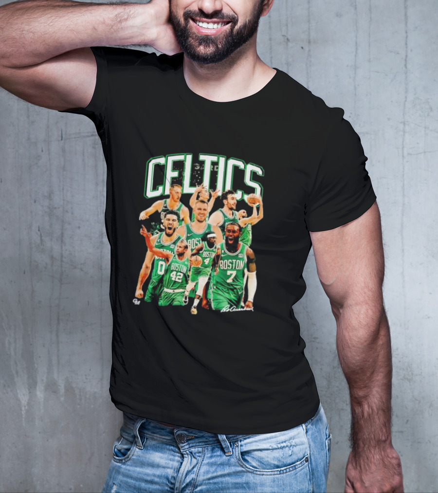 Boston Celtics 23-24 Team Champion Player Images Signature Celtics T-Shirt