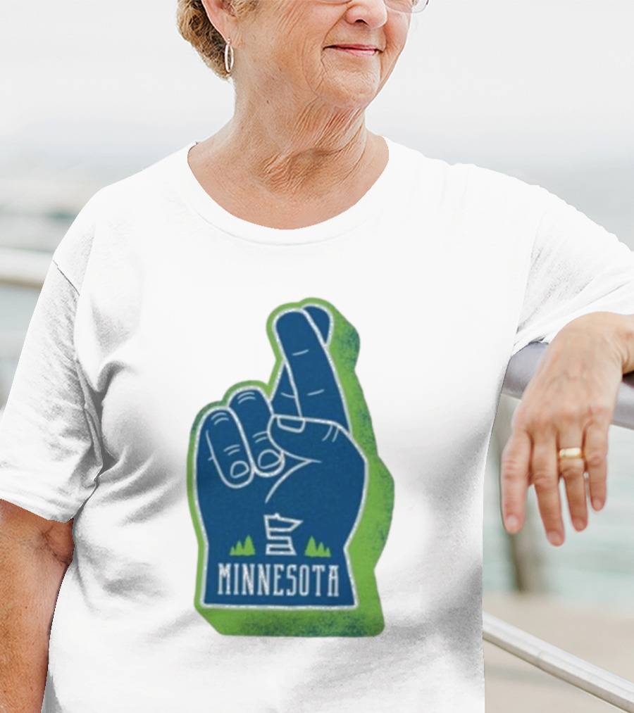 Minnesota Mood Fingers Hand Gesture With State Icon And Trees T-Shirt
