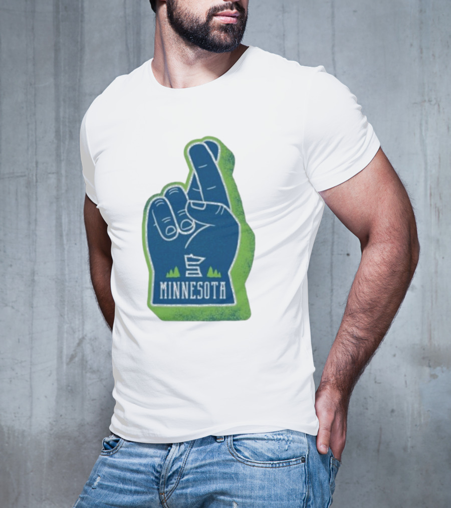 Minnesota Mood Fingers Hand Gesture With State Icon And Trees T-Shirt