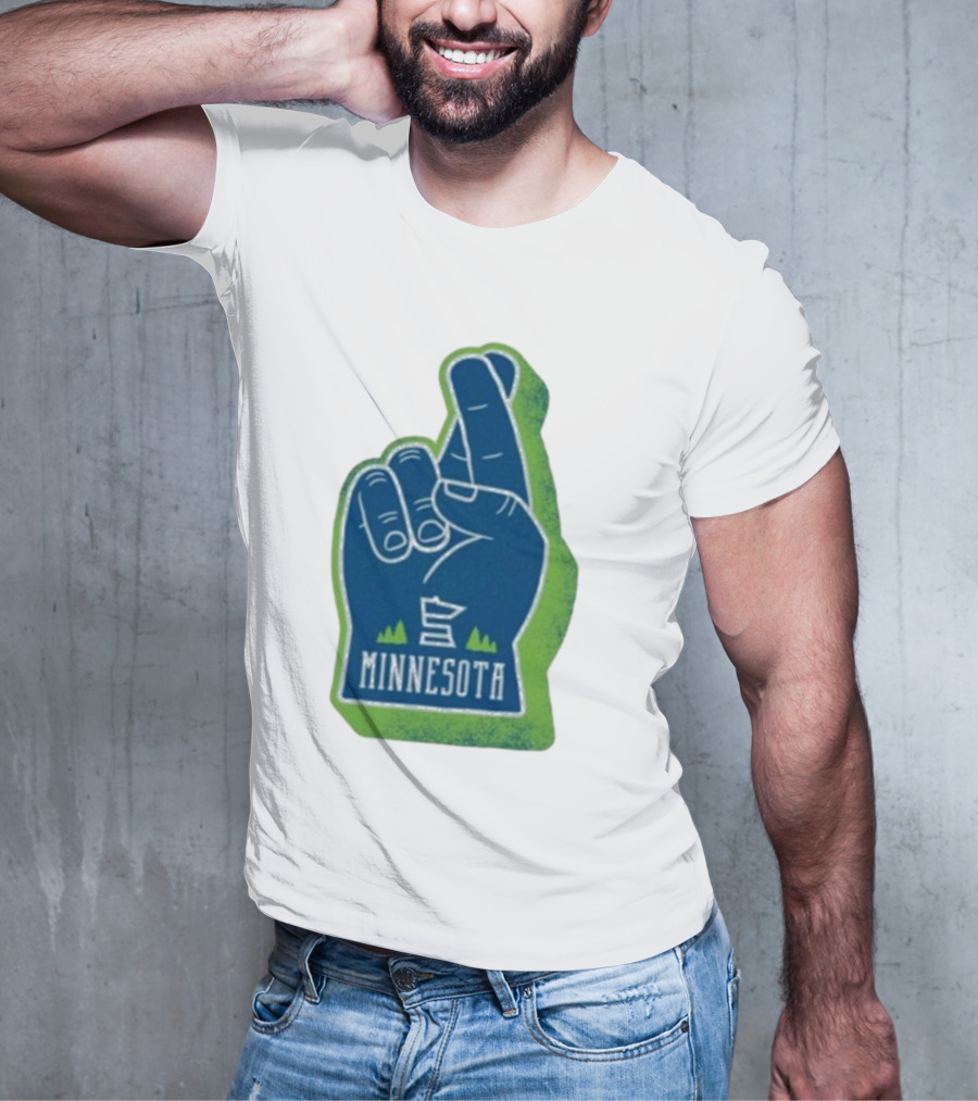 Minnesota Mood Fingers Hand Gesture With State Icon And Trees T-Shirt