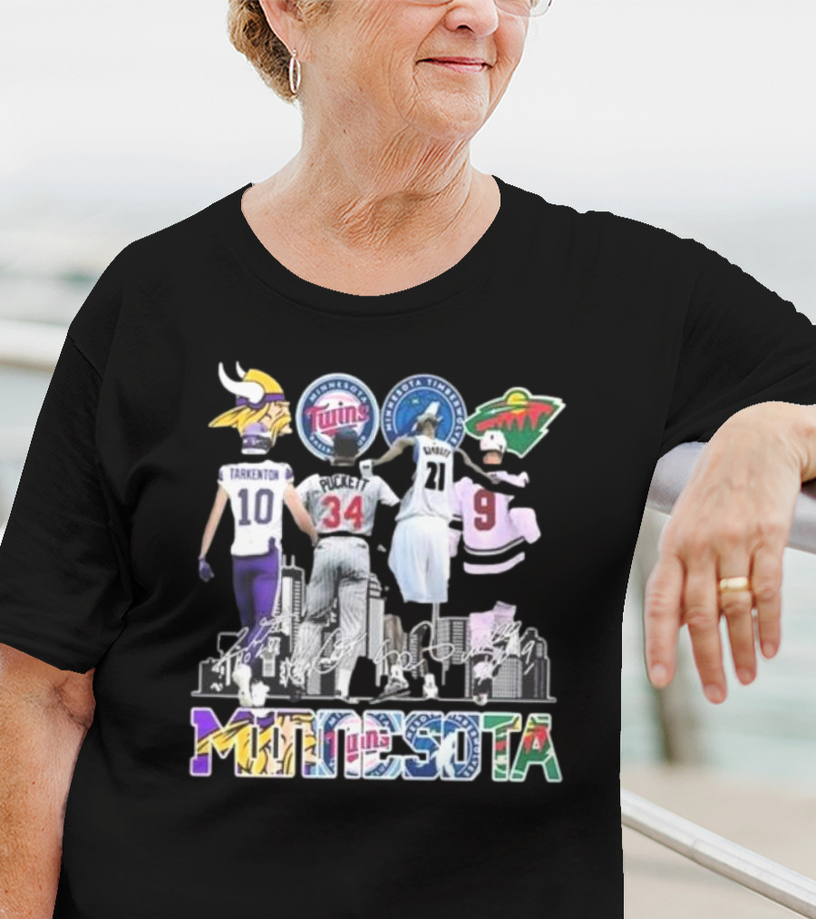 Minnesota Vikings Twins Timberwolves Wild Iconic Players Signatures Fan T-Shirt