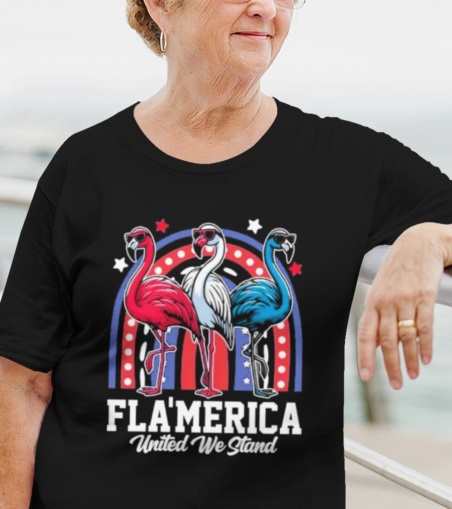 Flamingos Fla’merica Patriotic Red White Blue United We Stand T-Shirt