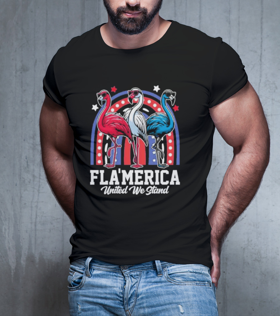 Flamingos Fla’merica Patriotic Red White Blue United We Stand T-Shirt