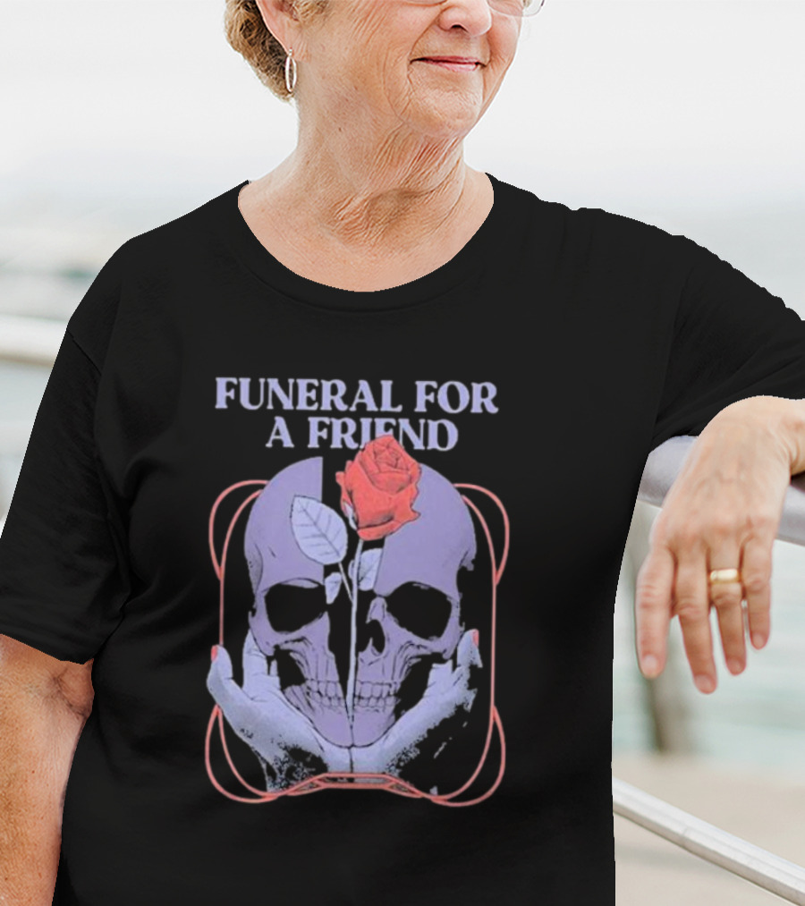 FUNERAL FOR A FRIEND SKULL ROSE DOUBLE HAND HOLDING SYMBOLISM T-Shirt