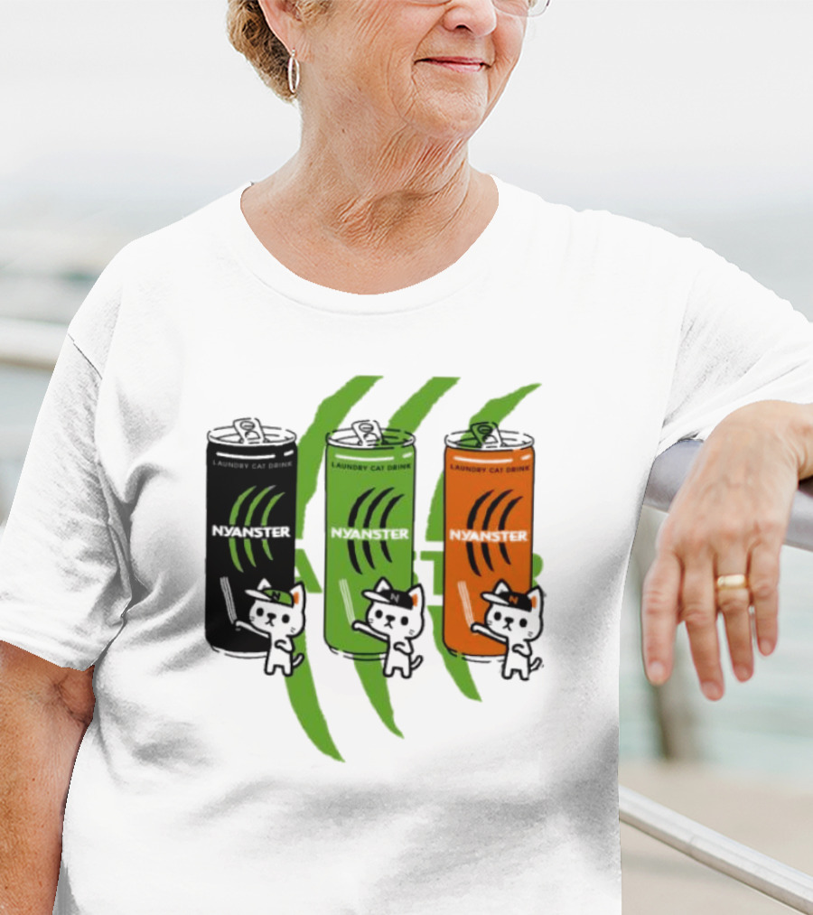 Laundry Cat Drink Nyanster Cans With Three Cats T-Shirt