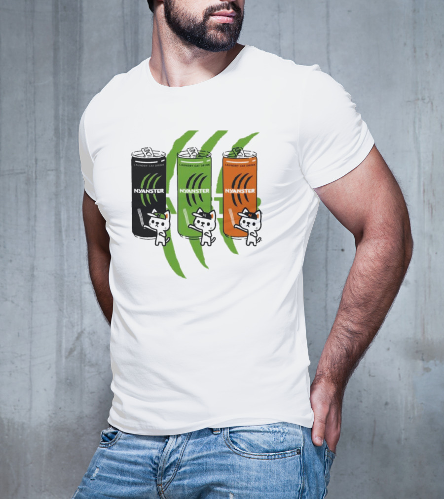 Laundry Cat Drink Nyanster Cans With Three Cats T-Shirt