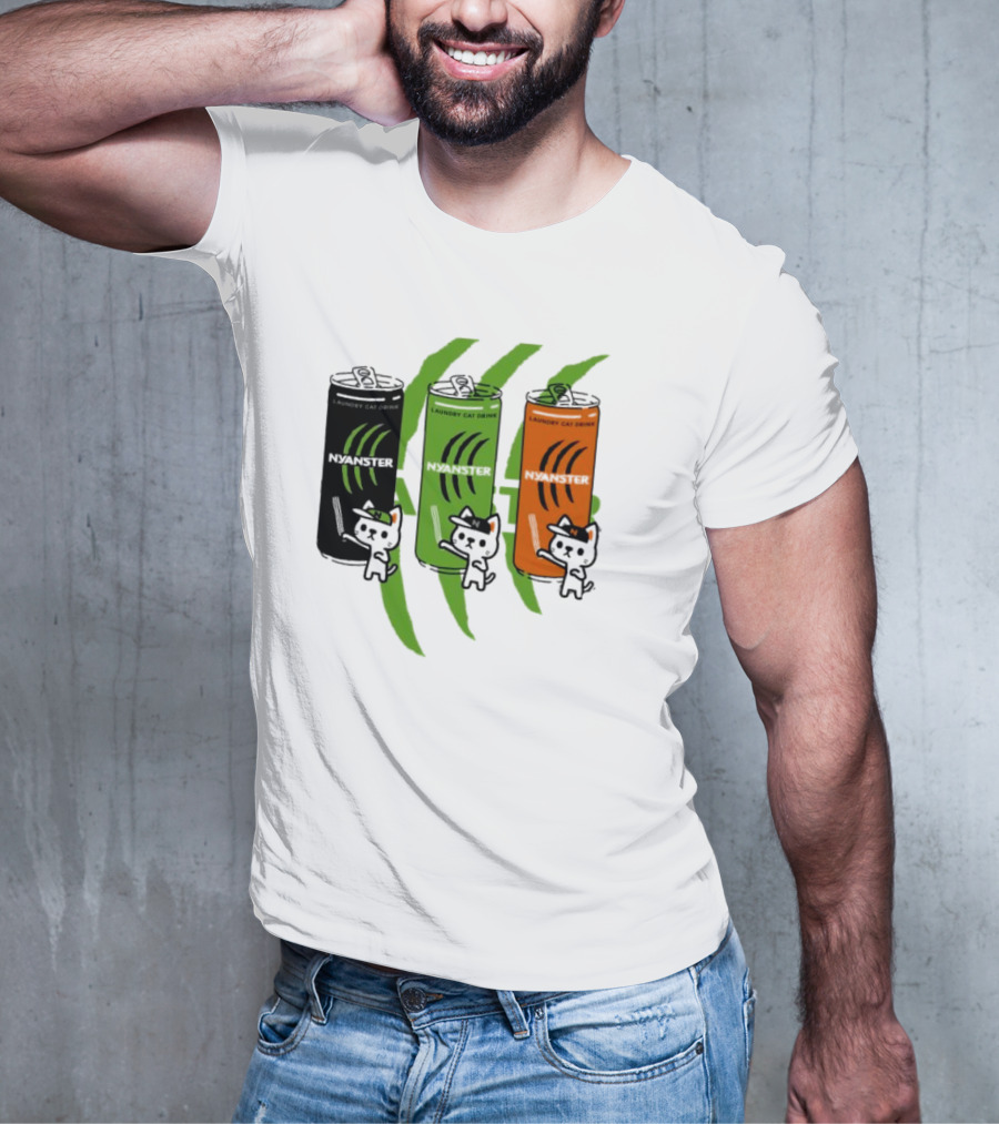 Laundry Cat Drink Nyanster Cans With Three Cats T-Shirt