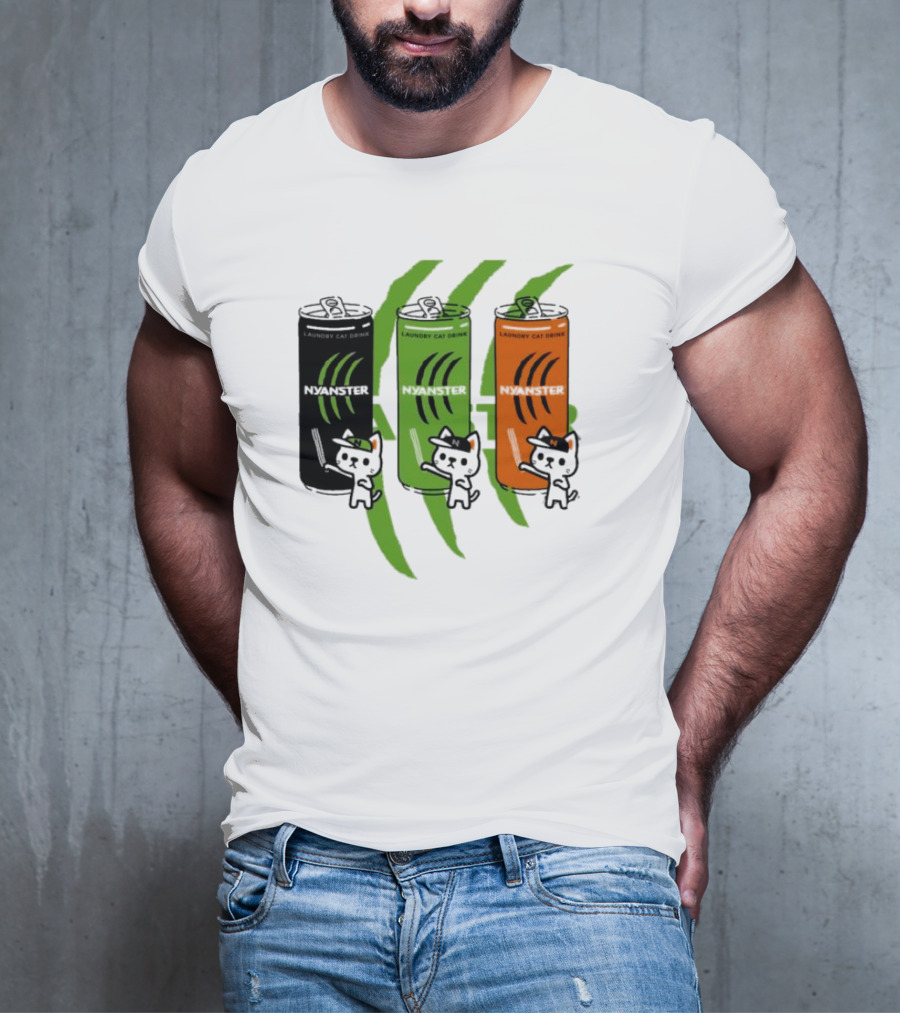 Laundry Cat Drink Nyanster Cans With Three Cats T-Shirt