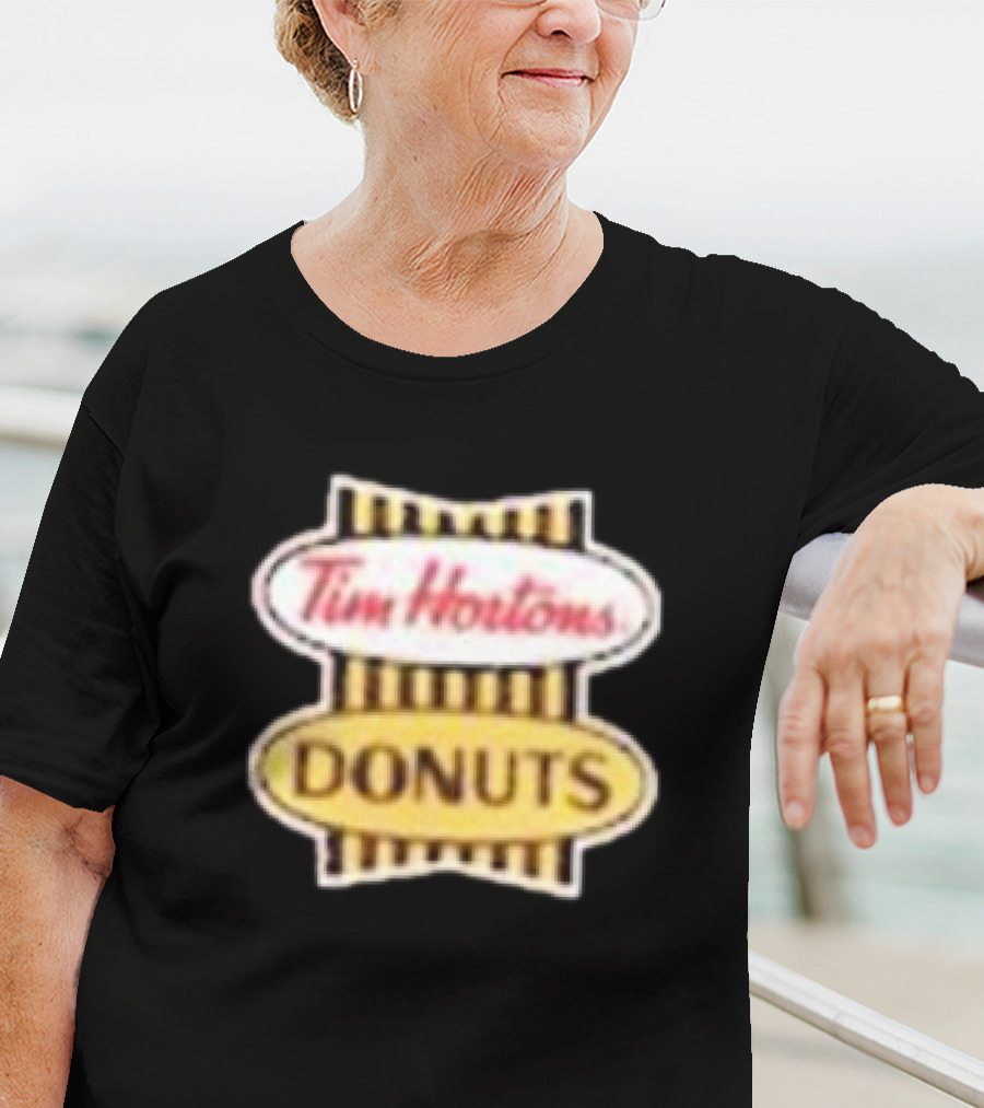 Tim Hortons Donuts Retro Logo Black And Yellow Stripes T-Shirt