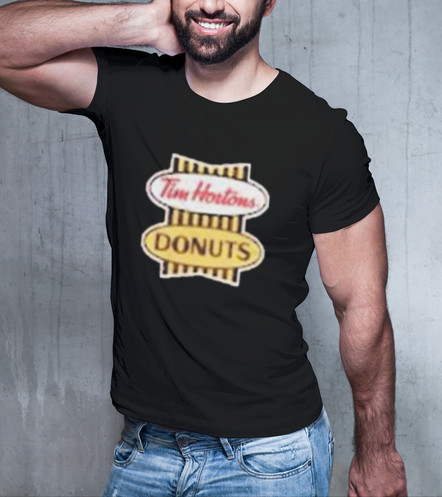 Tim Hortons Donuts Retro Logo Black And Yellow Stripes T-Shirt