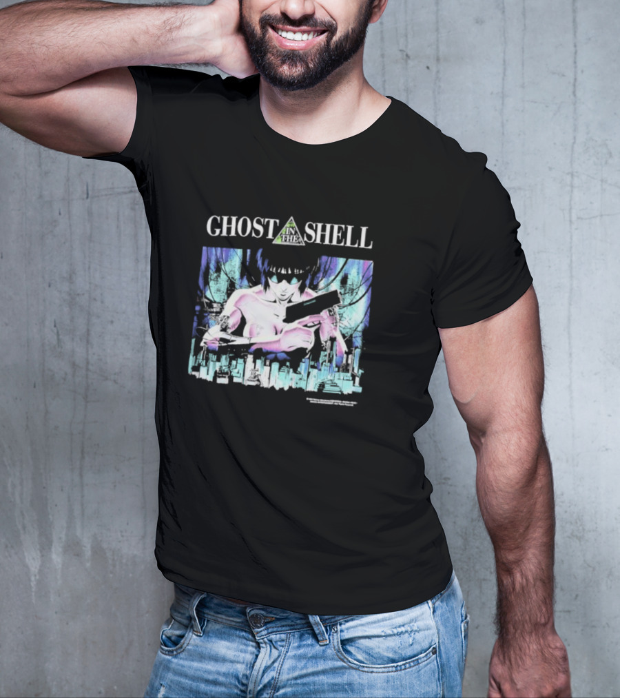 Ghost In The Shell Girl With Gun Cyberpunk City Image T-Shirt