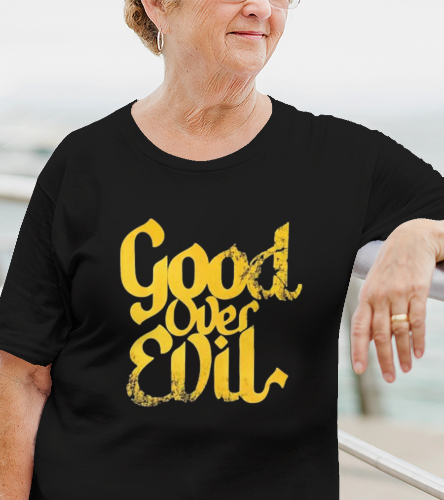 Good Over Evil Yellow Grunge Typography T-Shirt