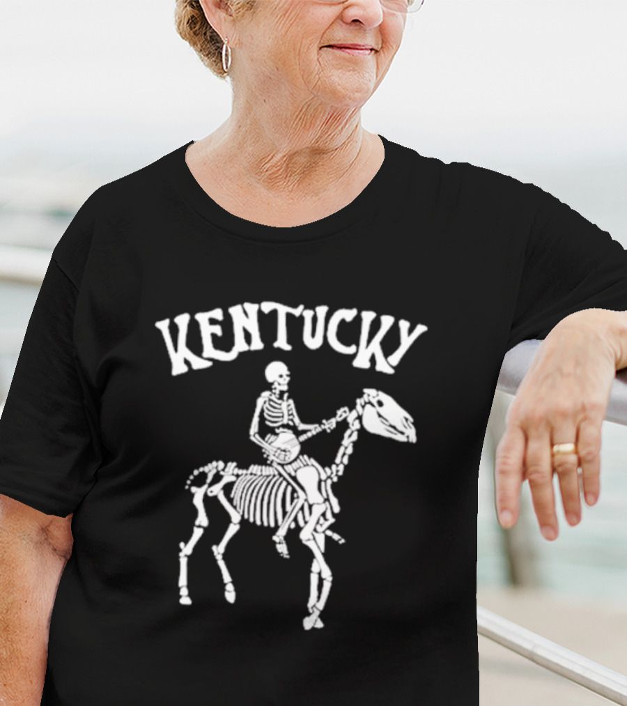 Kentucky Skeleton Riding Horse With Banjo Bluegrass T-Shirt