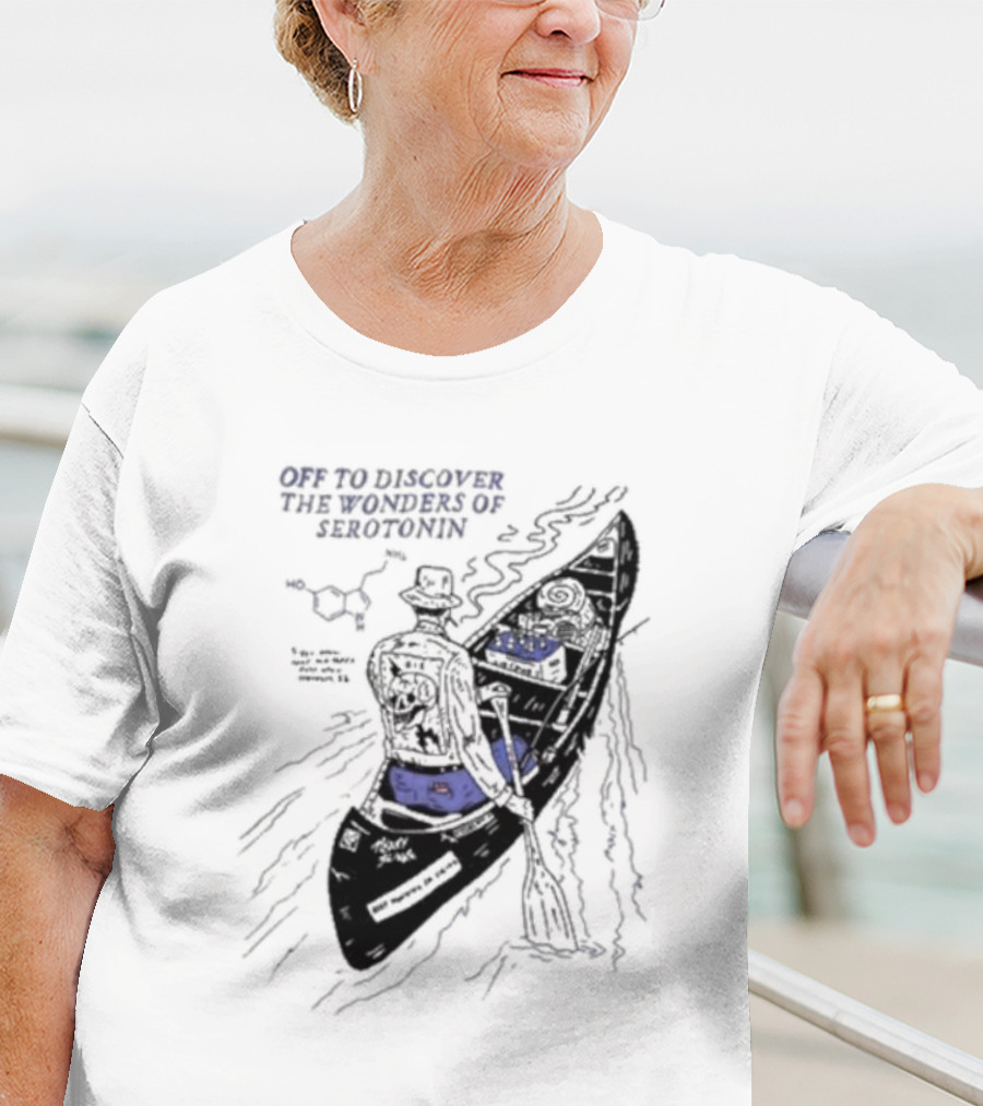 Off To Discover The Wonders Of Serotonin Adventure In Psychedelic Canoe With Molecule Diagram T-Shirt