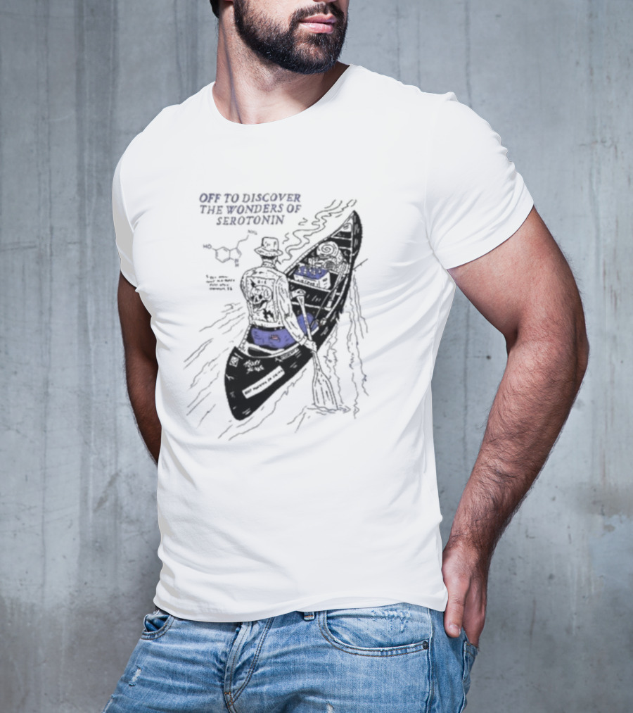 Off To Discover The Wonders Of Serotonin Adventure In Psychedelic Canoe With Molecule Diagram T-Shirt