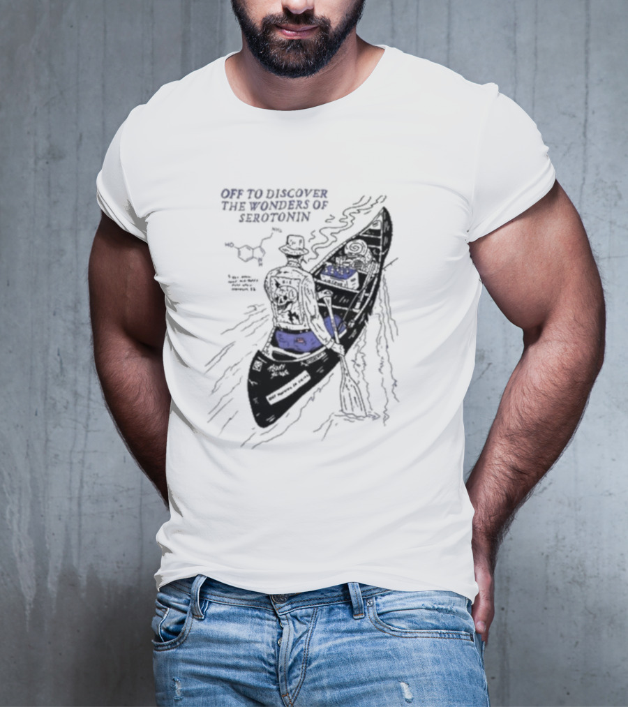 Off To Discover The Wonders Of Serotonin Adventure In Psychedelic Canoe With Molecule Diagram T-Shirt