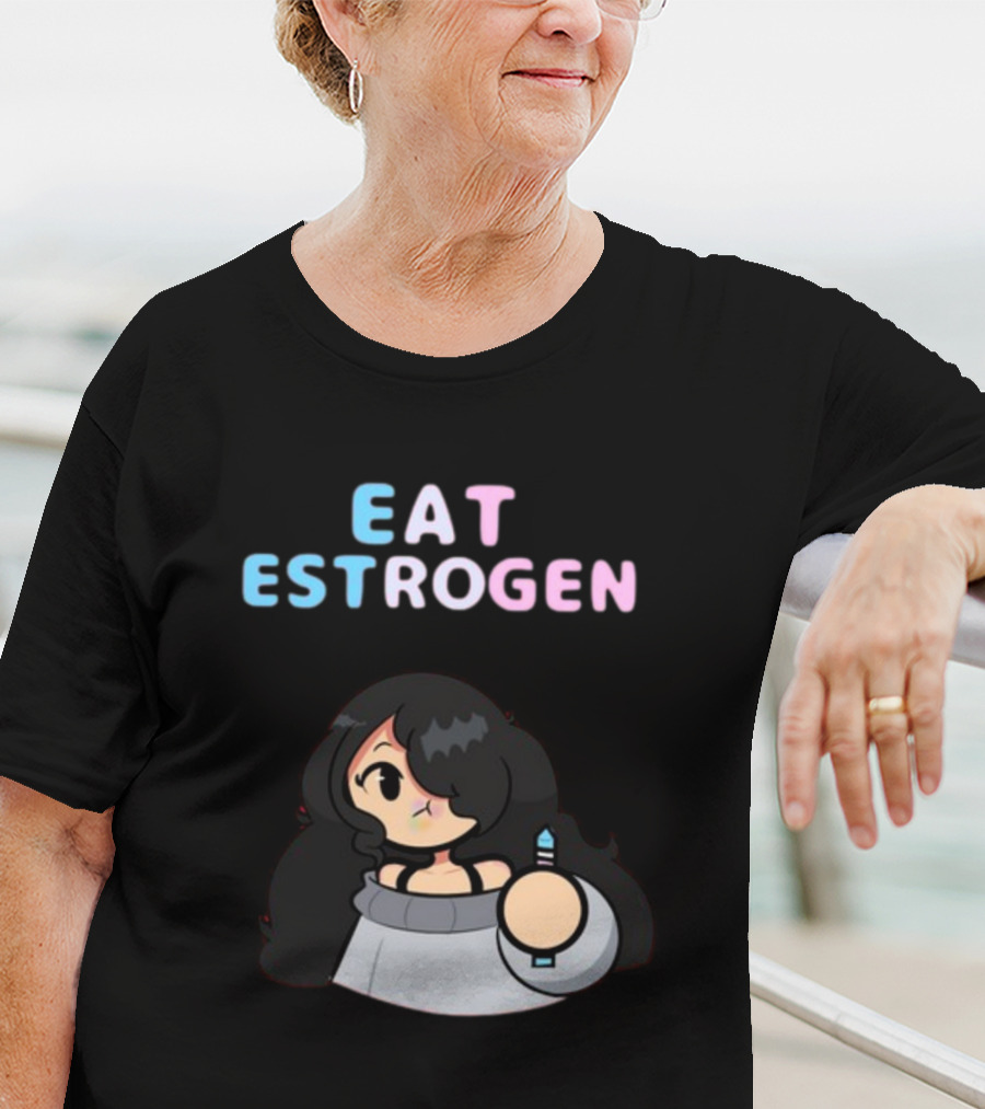 Eat Estrogen Cartoon Character Holding Syringe T-Shirt
