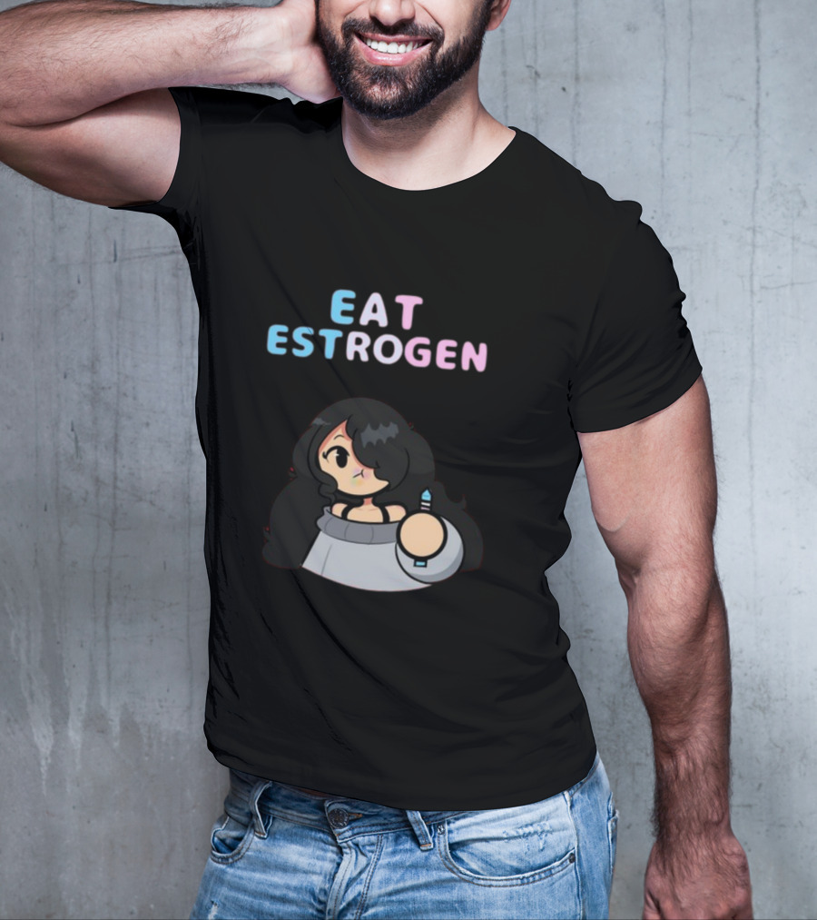 Eat Estrogen Cartoon Character Holding Syringe T-Shirt