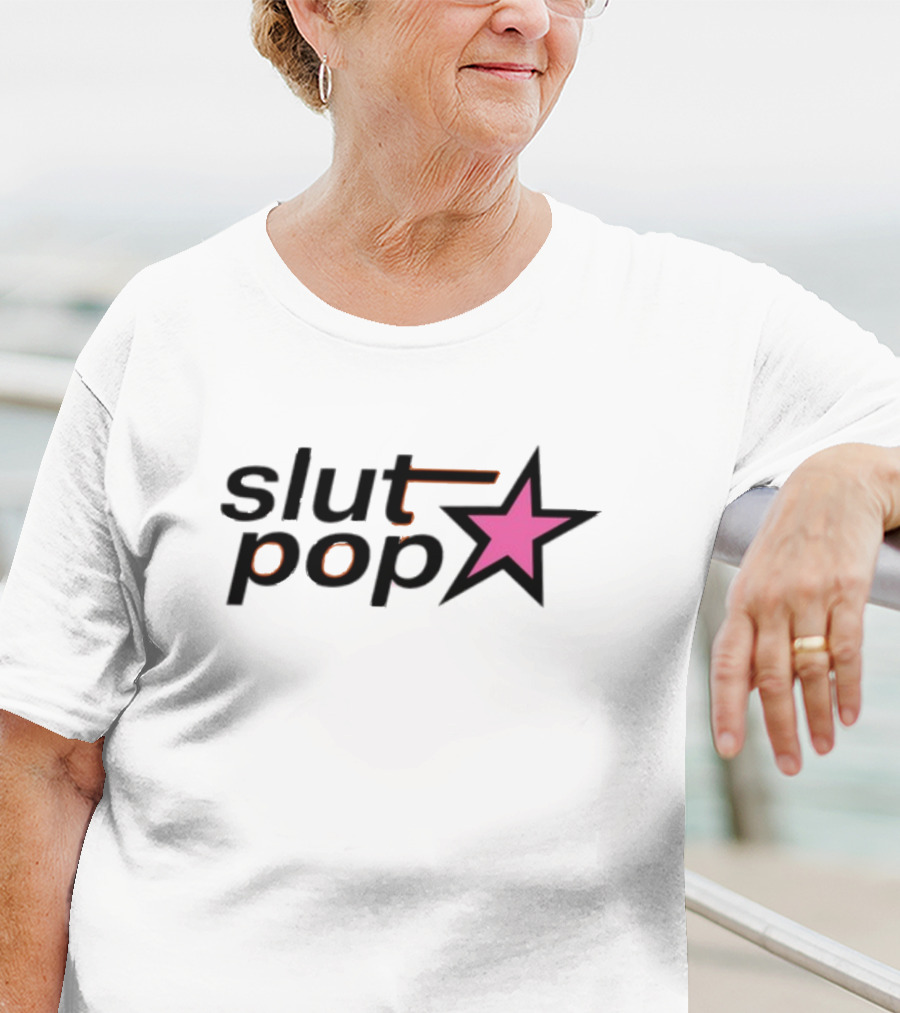 Slut Pop Star Black Background Pink Star T-Shirt