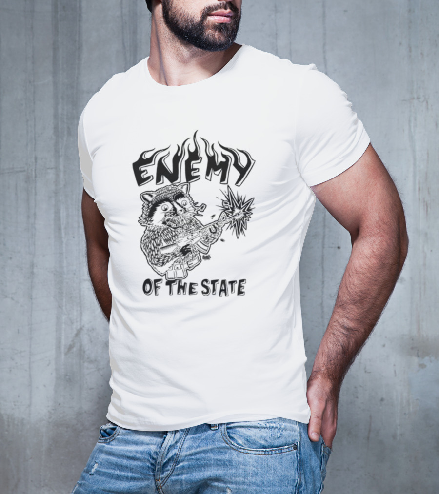 Punkwithacamera Enemy Of The State Raccoon With Flamethrower T-Shirt