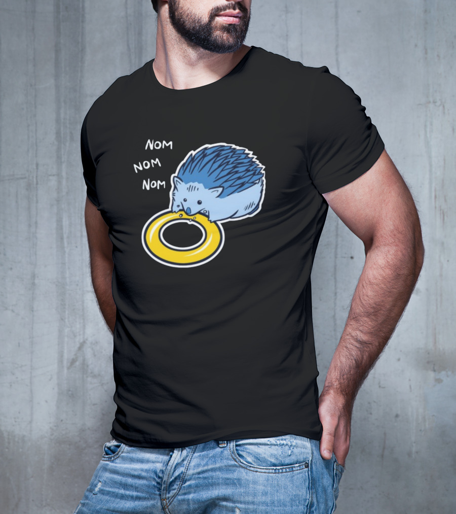 Sam Logan Hungry Blue Hedgehog Nom Nom Nom Eating Yellow Ring T-Shirt