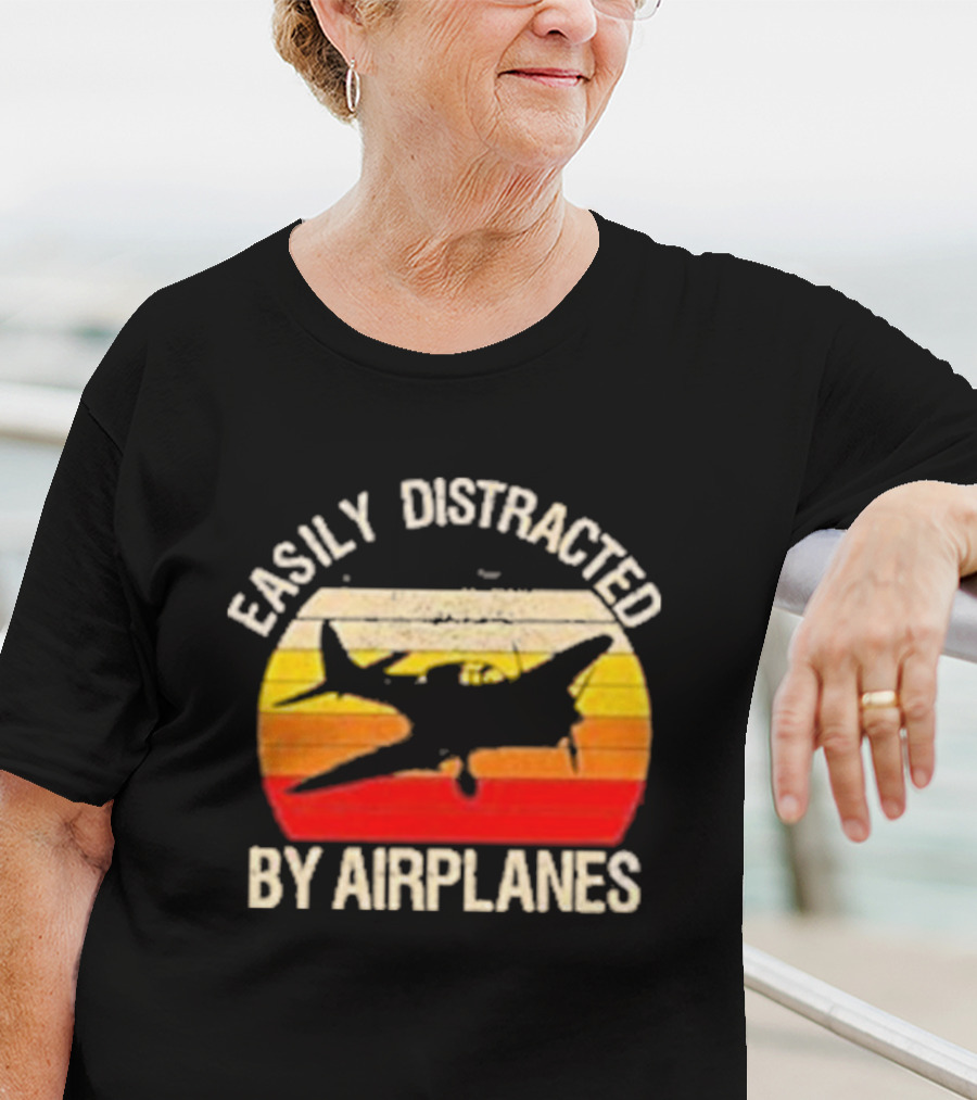 Easily Distracted By Airplanes Vintage Sunset T-Shirt
